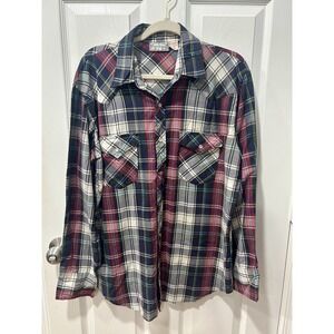 Open Trails Vintage Pearl Snap Plaid Shirt Mens Large